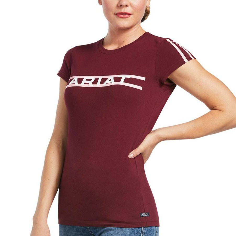 Fashions * | Ariat Ladies Logo Lane Zinfandel Short Sleeve T-Shirt 10039654 Special Style