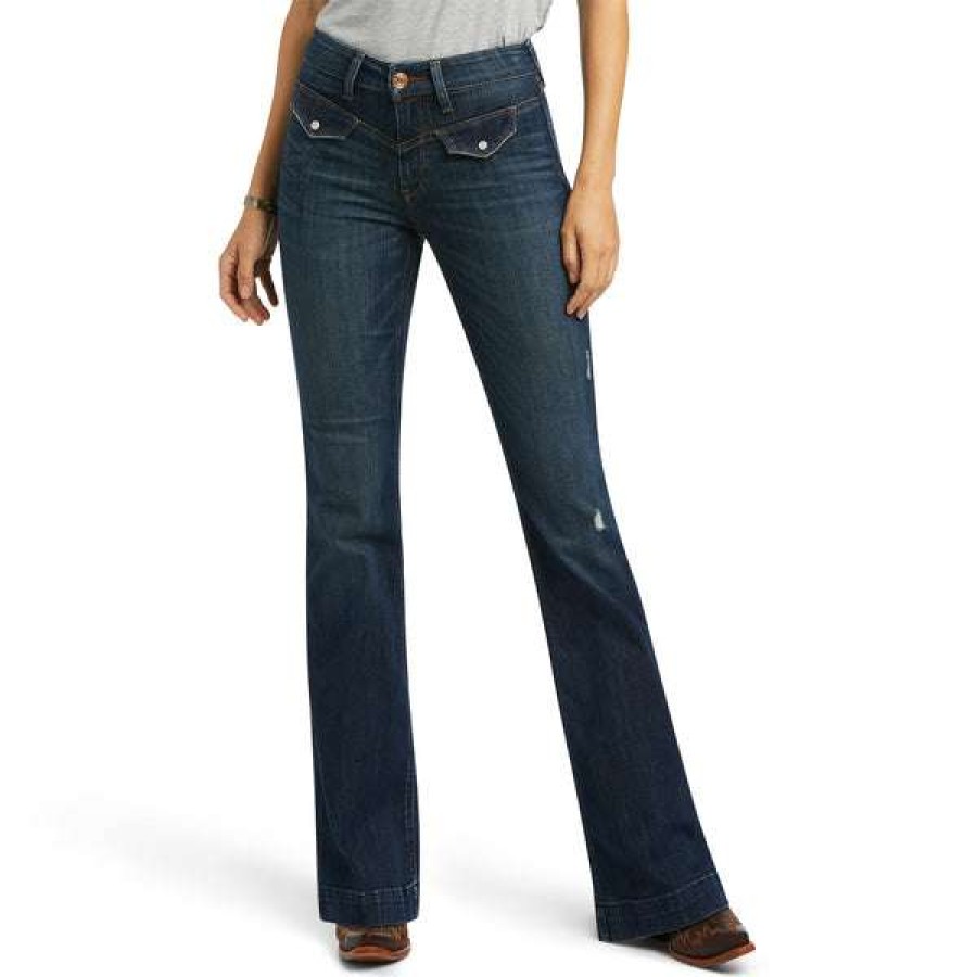 Fashions * | Ariat Ladies Slim Trouser High Rise Bessie Pacific Washed Jeans 10039597 Lower Prices Blue