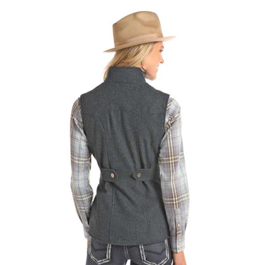 Fashions * | Powder River Outfitters Ladies Heather Navy Wool Fitted Vest 58-2632 Excellent Quality