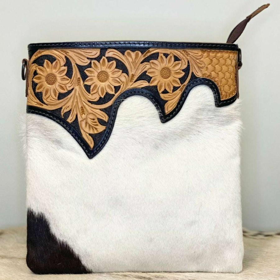 Fashions * | American Darling White Hair-On Embossed Crossbody Bag Adbg205Brw Featured