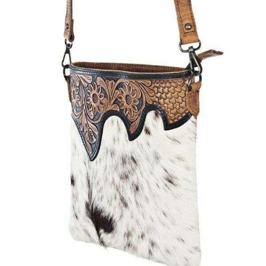 Fashions * | American Darling White Hair-On Embossed Crossbody Bag Adbg205Brw Featured