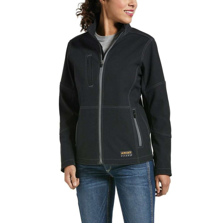 Fashions * | Ariat Ladies Rebar Stretch Canvas Softshell Jacket 10032915 Latest Fashion Black