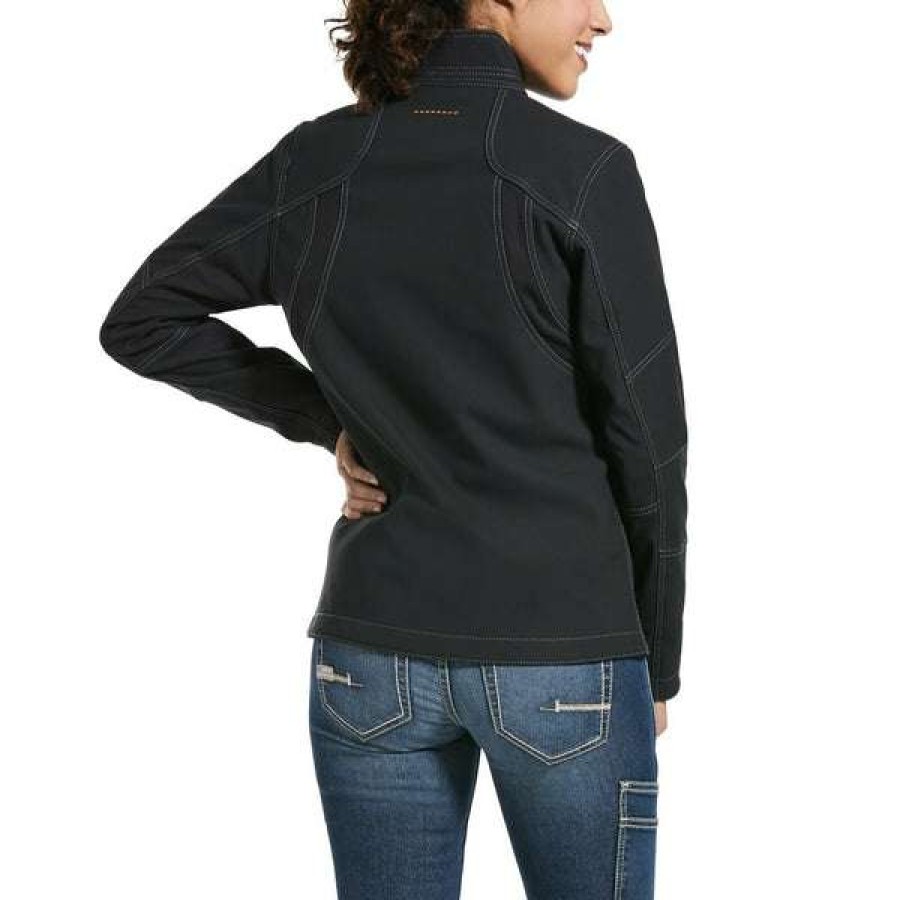 Fashions * | Ariat Ladies Rebar Stretch Canvas Softshell Jacket 10032915 Latest Fashion Black