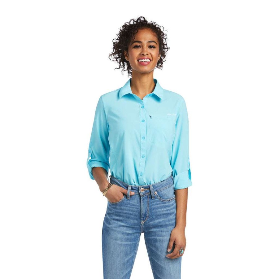 Fashions * | Ariat Ladies Ventek Stretch Bachelor Button Shirt 10039327 Good Quality Blue