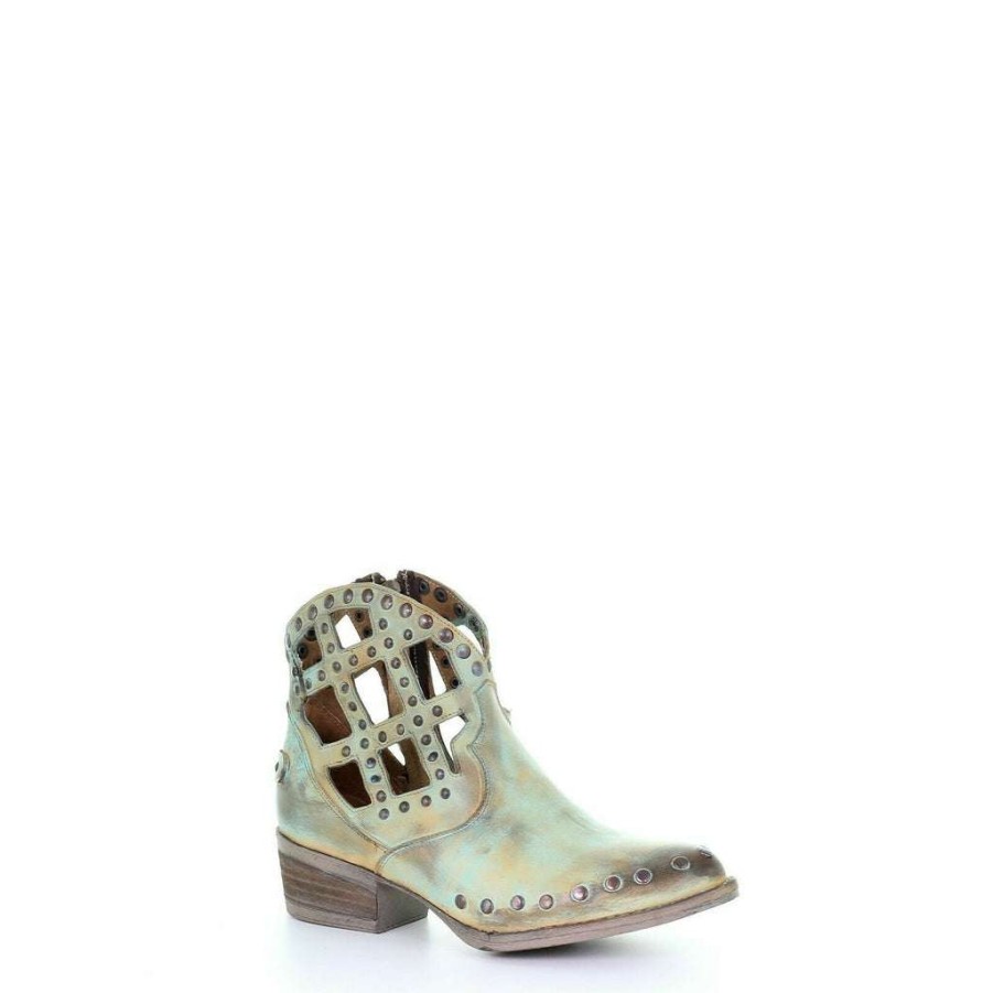 Booties * | Circle G By Corral Ladies Studs Cutout & Zipper Booties Q5094 Featured Green