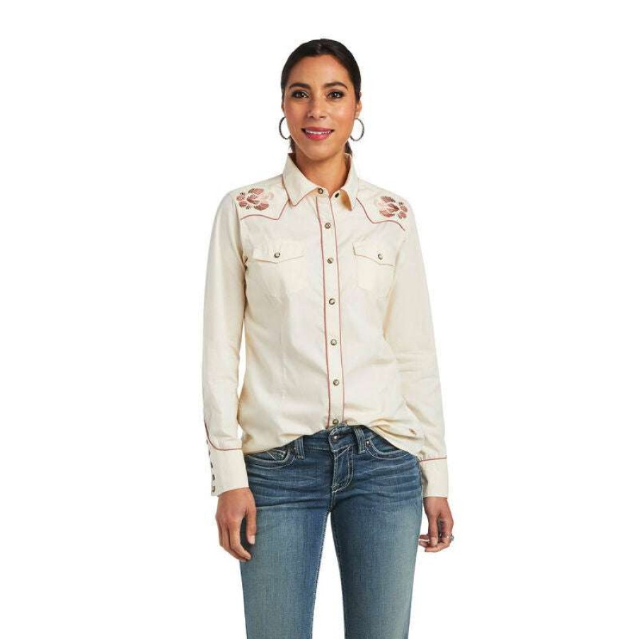 Fashions * | Ariat Ladies R.E.A.L Georgia Swan Snap Shirt 10040708 Exclusive White