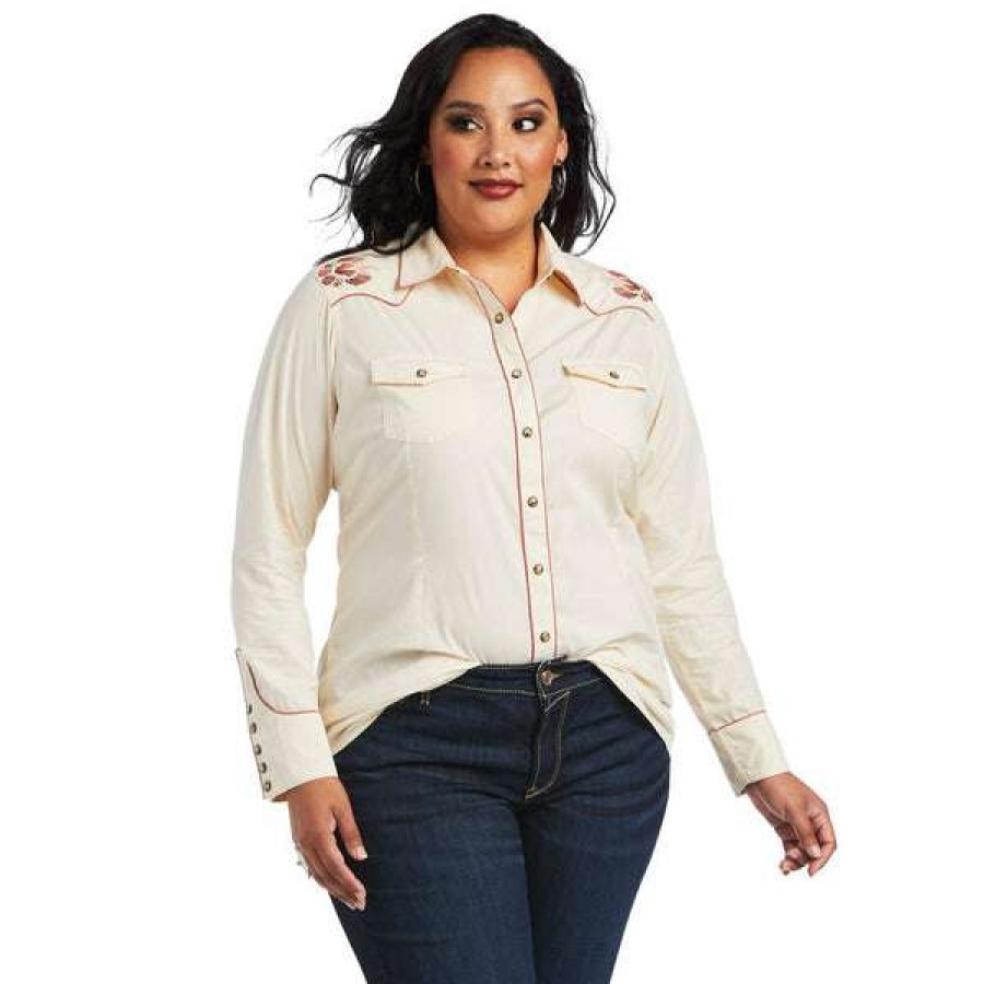 Fashions * | Ariat Ladies R.E.A.L Georgia Swan Snap Shirt 10040708 Exclusive White