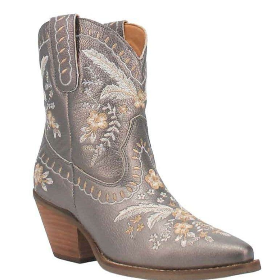 Booties * | Dingo Ladies Primrose Floral Embroidery Pewter Boots Di748-Gy14 Premium Grey