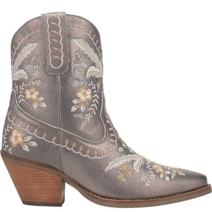 Booties * | Dingo Ladies Primrose Floral Embroidery Pewter Boots Di748-Gy14 Premium Grey