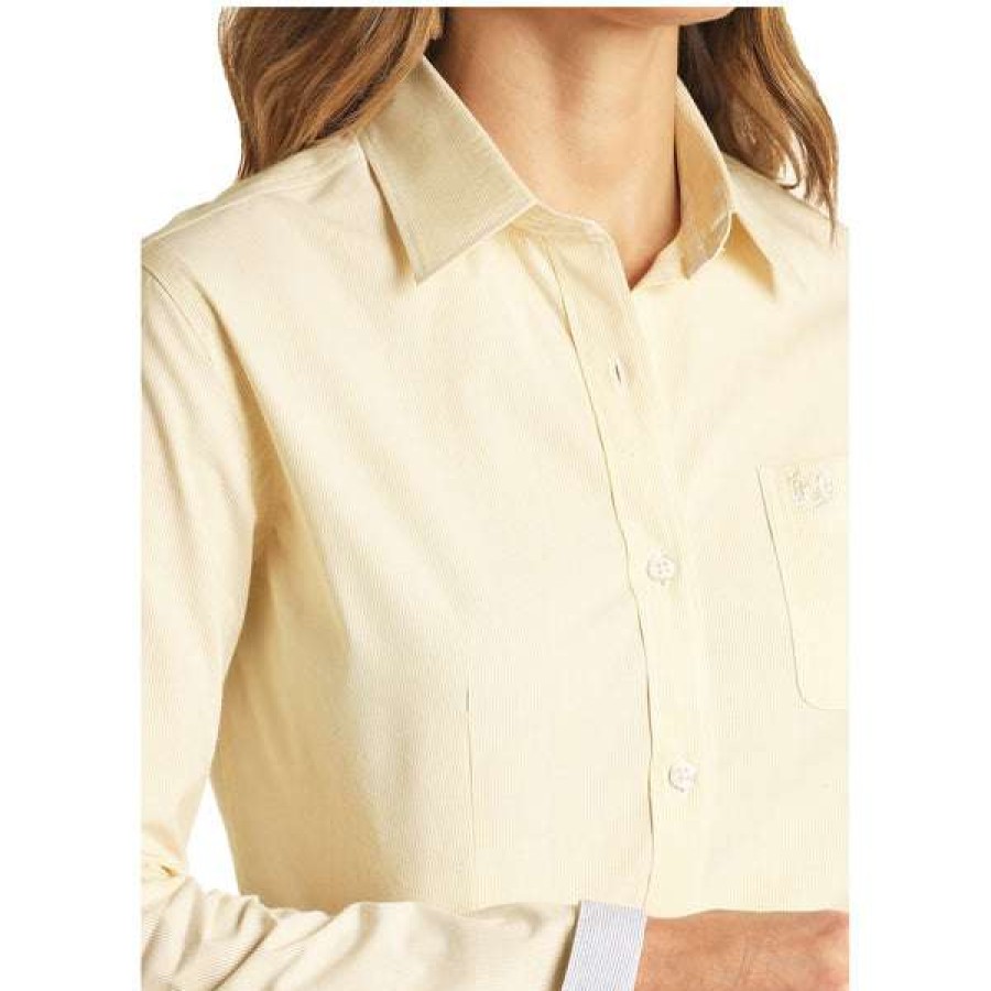 Fashions * | Panhandle Ladies Micro Pinstripe Print Button Down Shirt R4B3291 Fashion Yellow