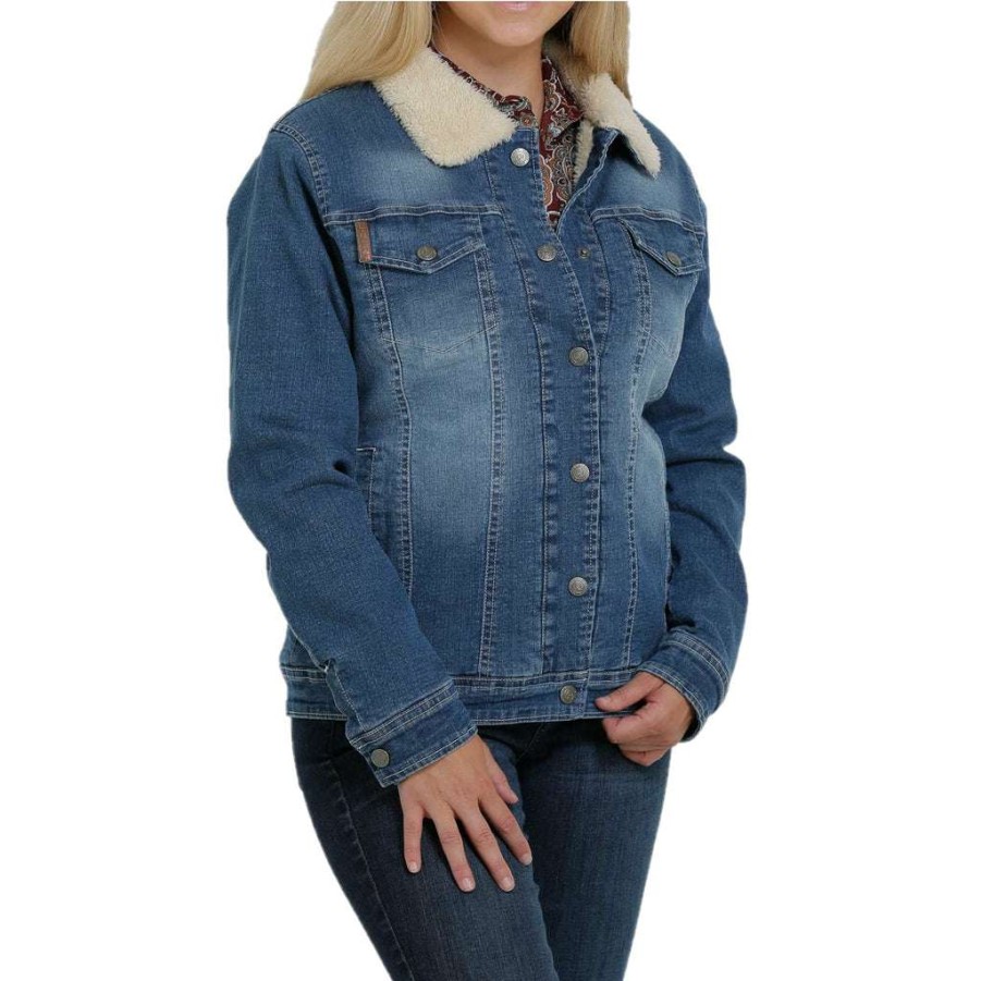 Fashions * | Cinch Ladies Trucker Sherpa Denim Jacket Maj9878002 Lower Prices