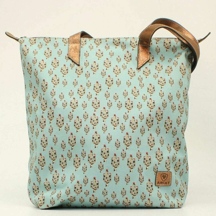 Fashions * | Ariat Ladies Turquoise Cactus And Leopard Cruiser Matcher Tote Bag A770000033 Good Quality