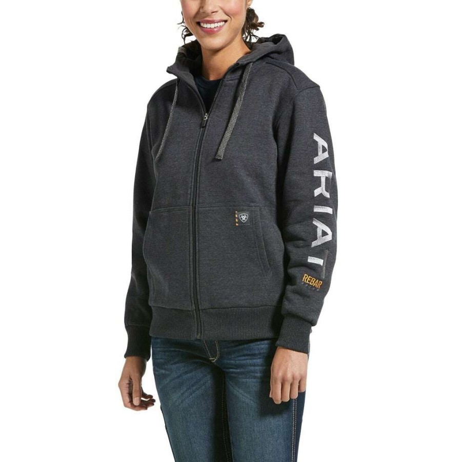 Fashions * | Ariat Ladies Rebar All-Weather Logo Full-Zip Hoodie 10032910 Exclusive Grey