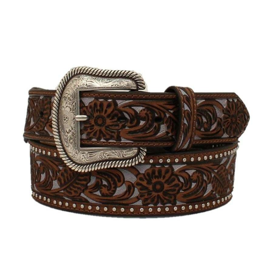 Fashions * | Nocona Ladies Leather Floral Embossed Belt N210004802 Promotions Brown