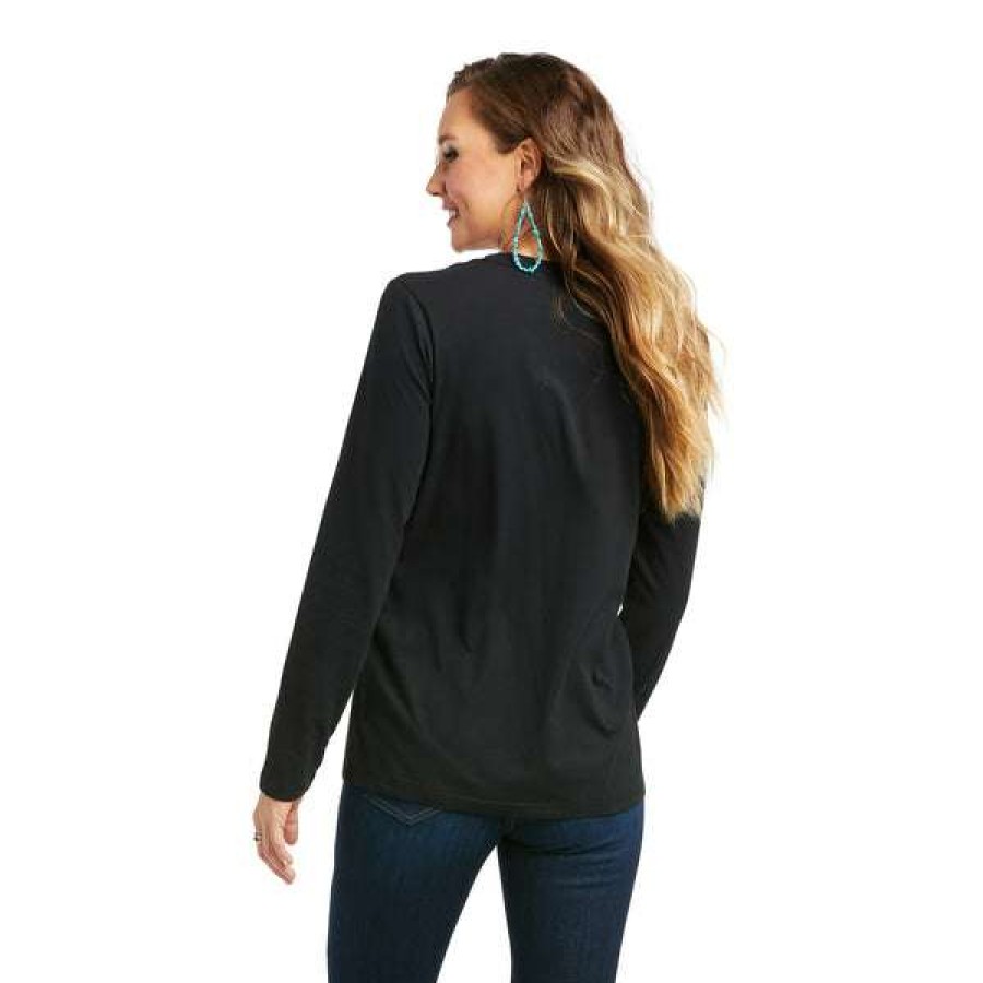 Fashions * | Ariat Ladies Real Logo Long Sleeve Black T-Shirt 10036967 Exclusive