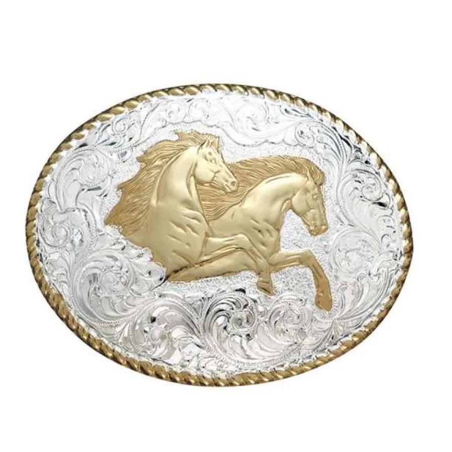 Fashions * | Crumrine Unisex Oval Rope Edge Running Horses Belt Buckle C01561 Good Quality