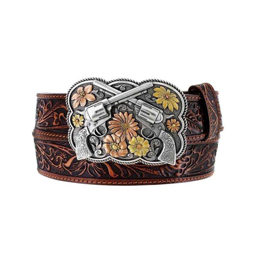 Fashions * | Tony Lama Ladies Bandit Queen Floral Brown Leather Belt C51155 Online