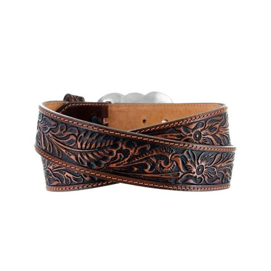 Fashions * | Tony Lama Ladies Bandit Queen Floral Brown Leather Belt C51155 Online