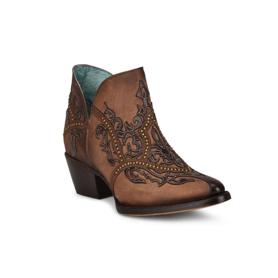 Booties * | Corral Ladies Orix Studded & Overlay Pointed Toe Booties C3839 Promotions Brown