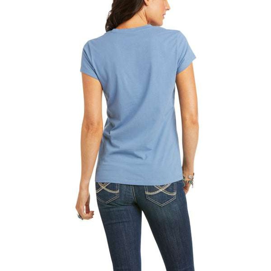 Fashions * | Ariat Ladies Real Cheetah Logo Blue T-Shirt 10036194 Lower Prices