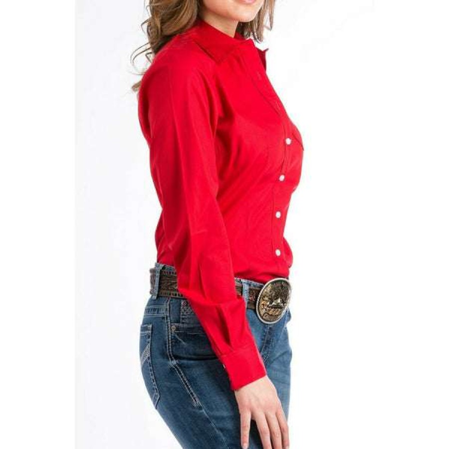 Fashions * | Cinch Ladies Solid Button-Down Shirt Msw9164032 Exclusive Red