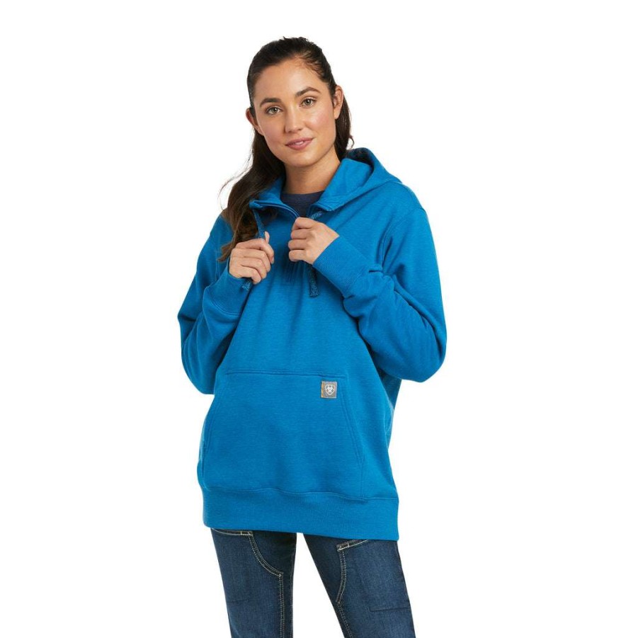 Fashions * | Ariat Ladies Rebar Skill Set Mykonos Blue 1/2 Zip Hoodie 10037659 Store