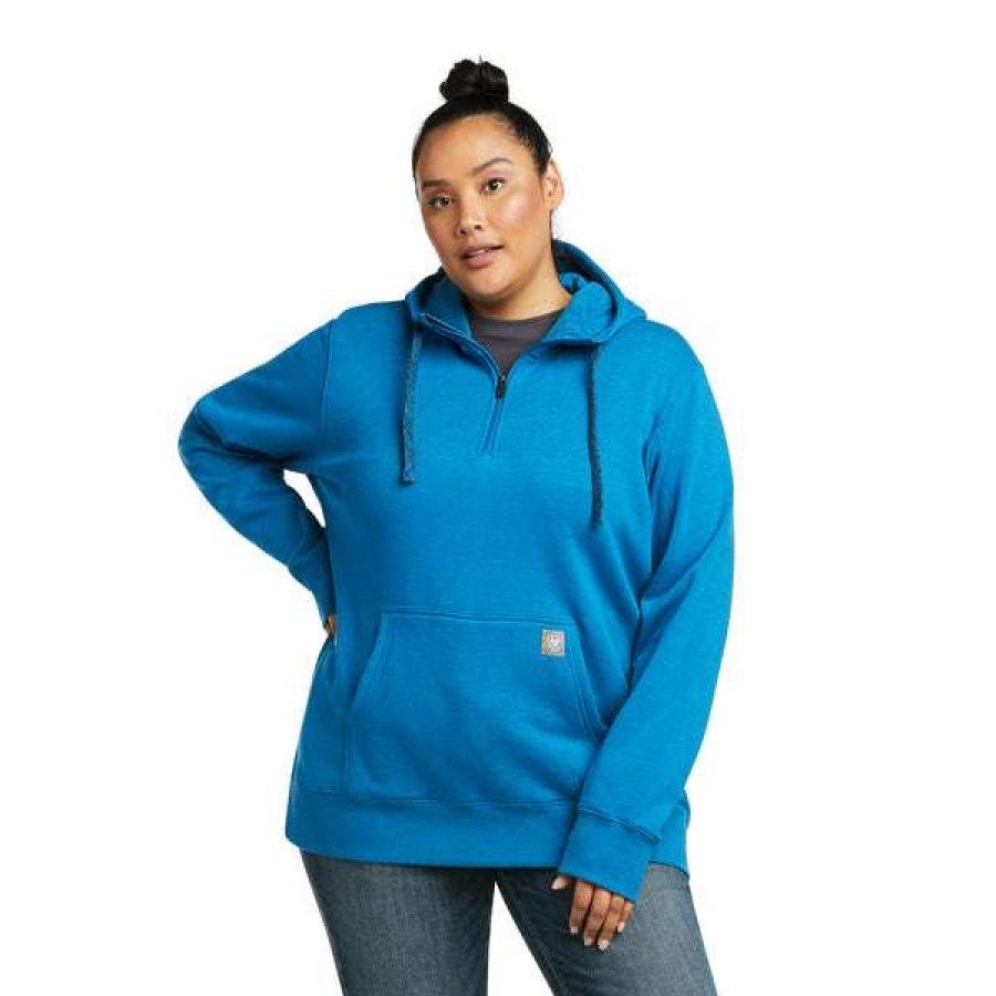 Fashions * | Ariat Ladies Rebar Skill Set Mykonos Blue 1/2 Zip Hoodie 10037659 Store