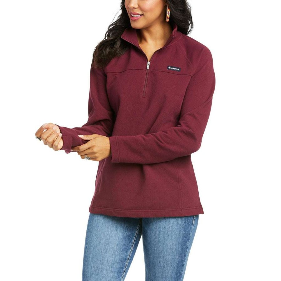 Fashions * | Ariat Ladies Real Comfort Wine Red 1/2 Zip Sweatshirt 10037749 Bestsellers