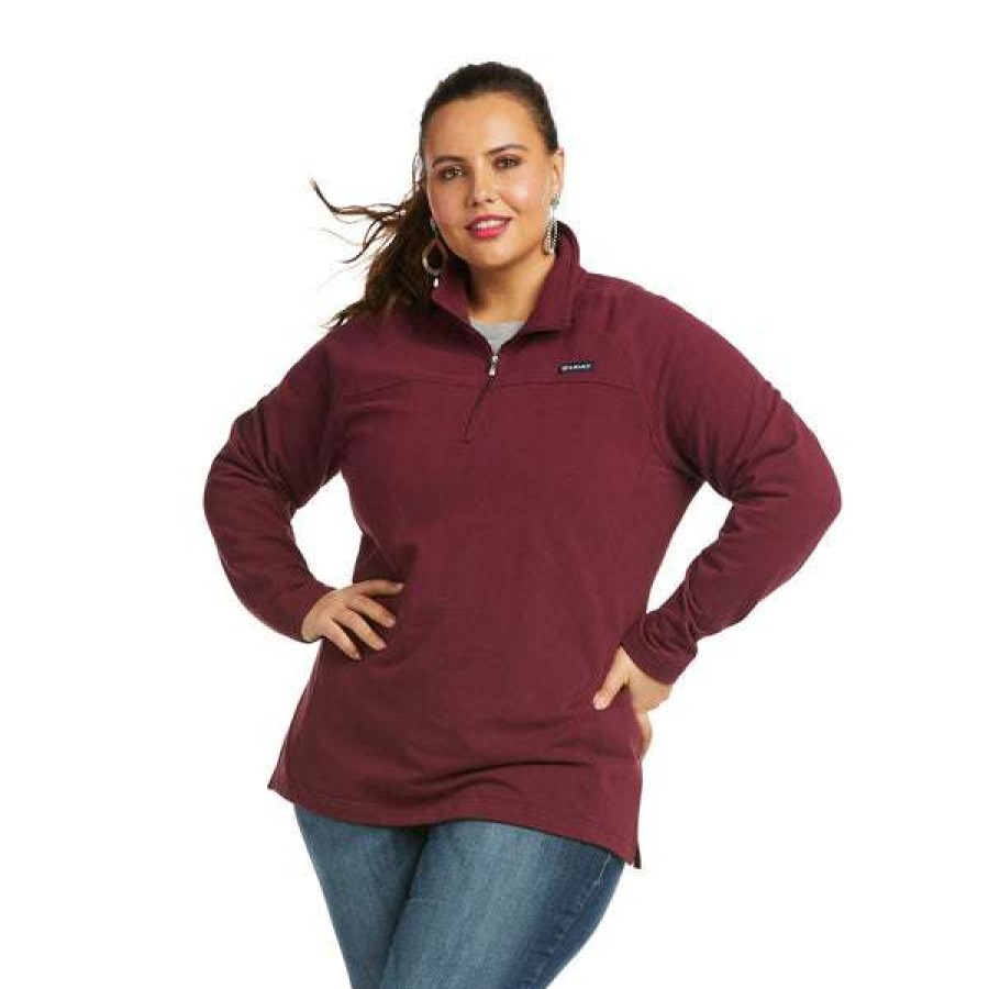 Fashions * | Ariat Ladies Real Comfort Wine Red 1/2 Zip Sweatshirt 10037749 Bestsellers