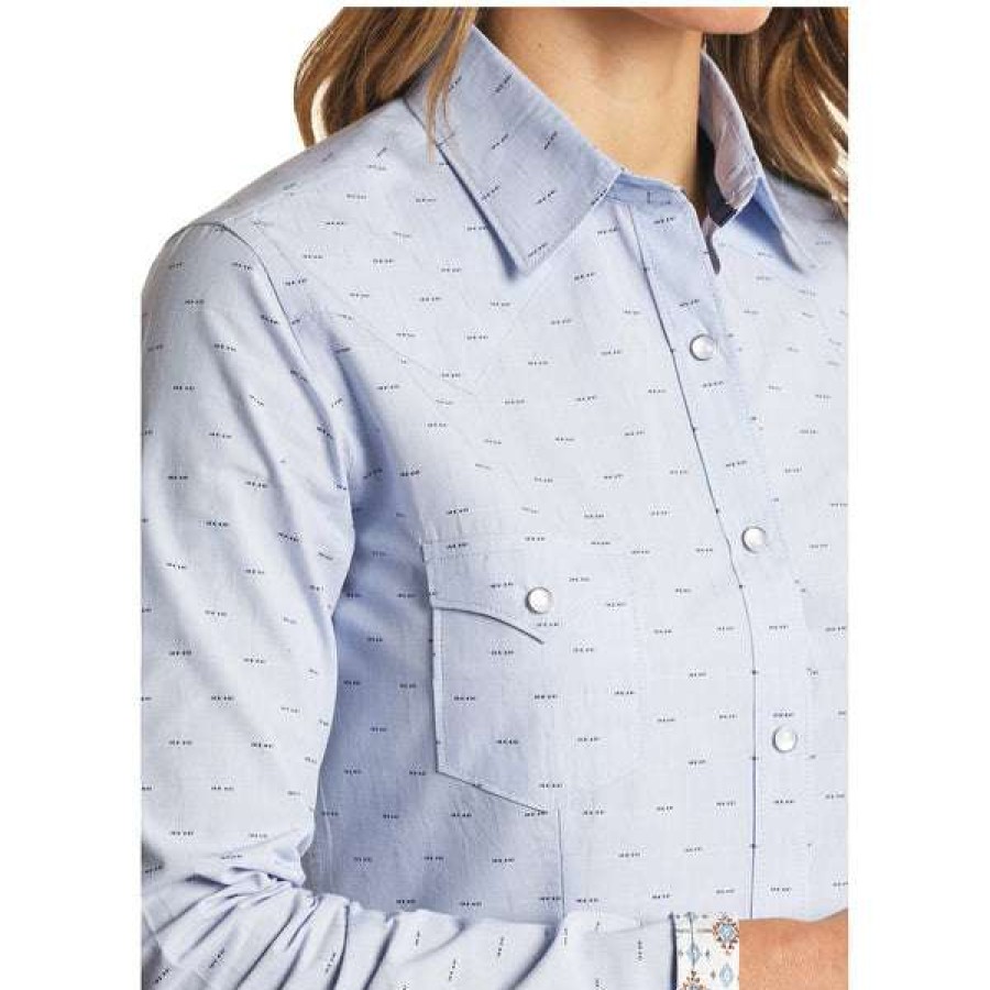 Fashions * | Panhandle Rough Stock Ladies Micro Stripe Print Snap Shirt R4S3264 Special Style Blue