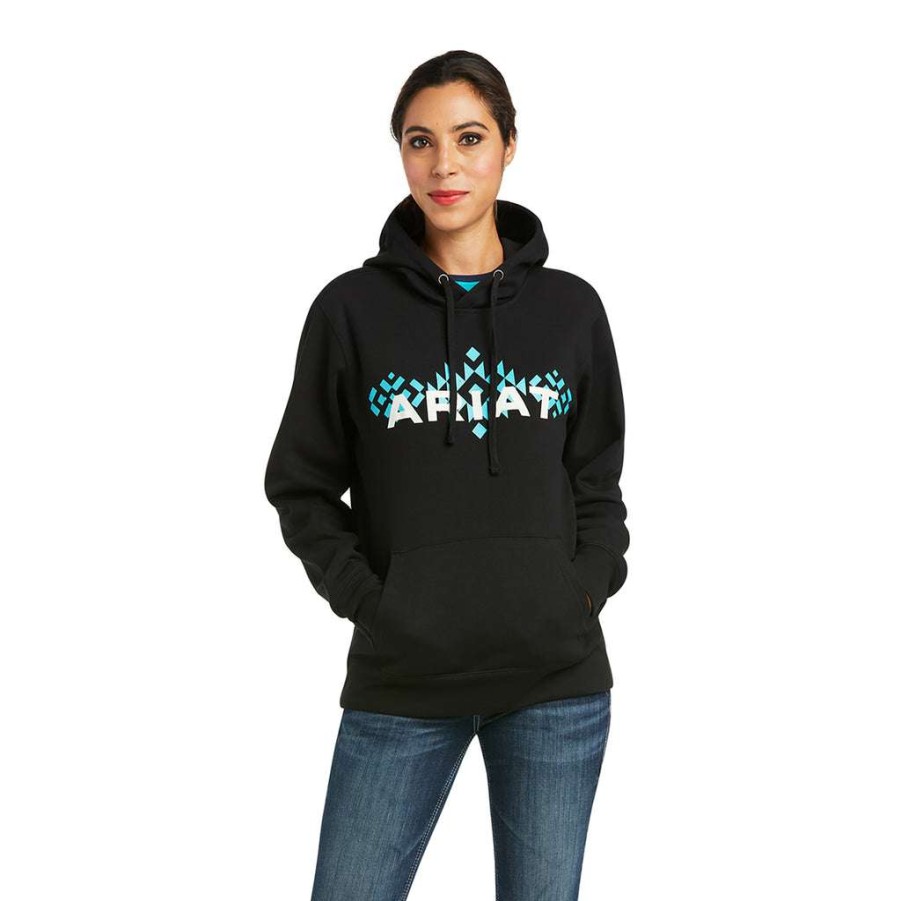 Fashions * | Ariat Women'S Real Black Chest Logo Hoodie 10037576 Good Quality