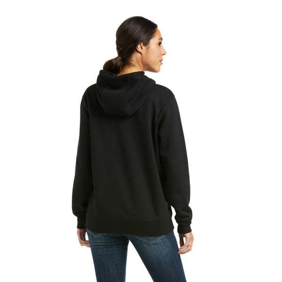 Fashions * | Ariat Women'S Real Black Chest Logo Hoodie 10037576 Good Quality