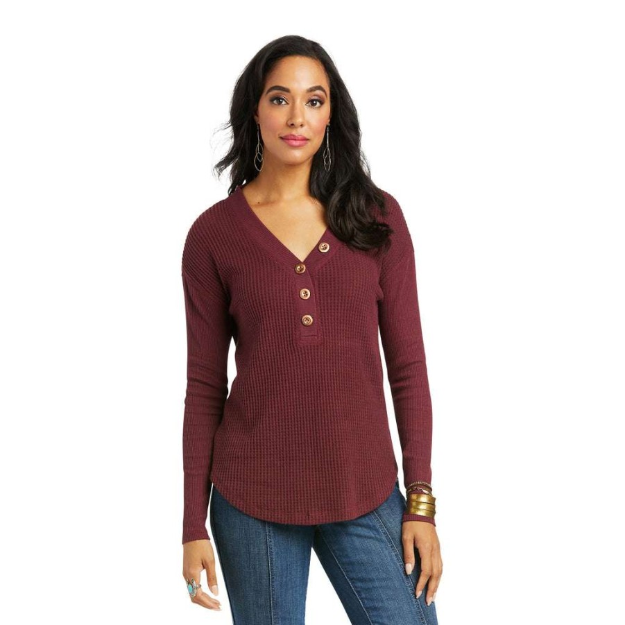 Fashions * | Ariat Ladies Lorena Long Sleeve Windsor Wine Red Shirt 10037473 Featured