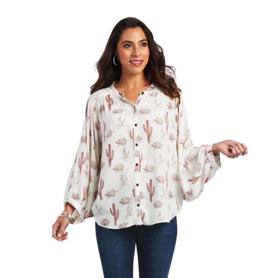 Fashions * | Ariat Ladies Cactus Desert Multi Print Button Down Shirt 10040525 Fashionable White