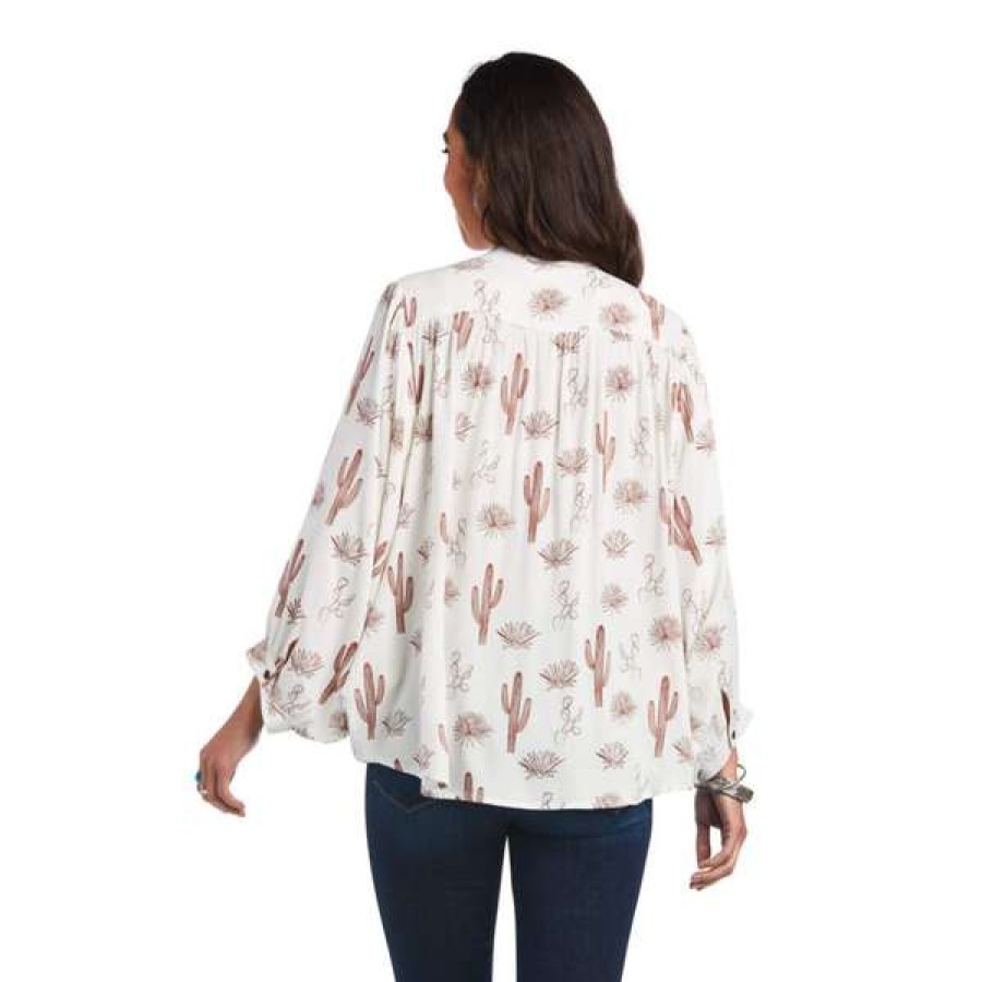 Fashions * | Ariat Ladies Cactus Desert Multi Print Button Down Shirt 10040525 Fashionable White