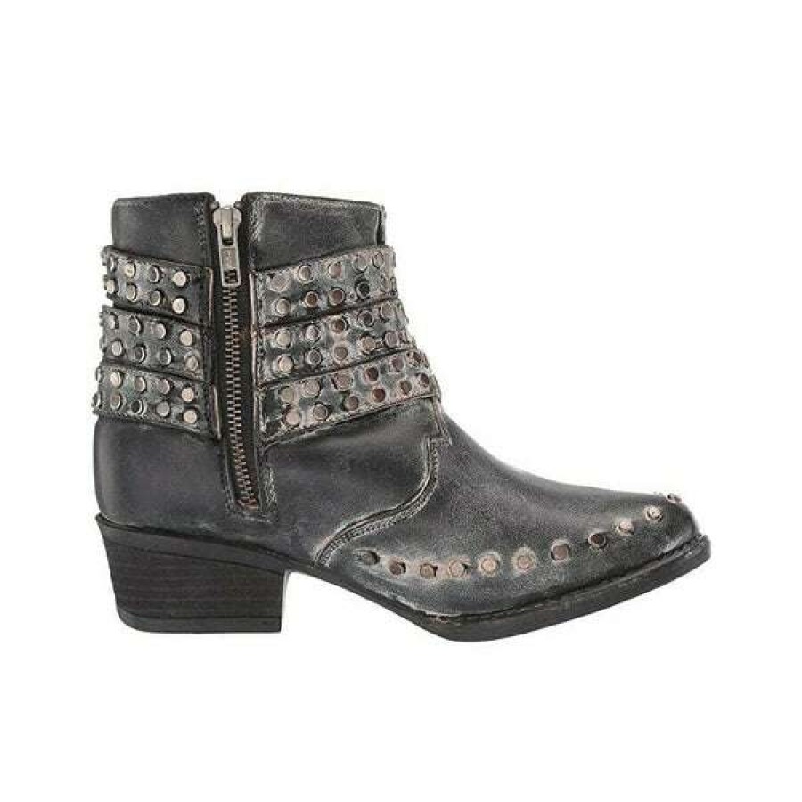 Booties * | Corral Ladies Zipper & Studded Straps Round Toe Booties Q5095 Shop Black